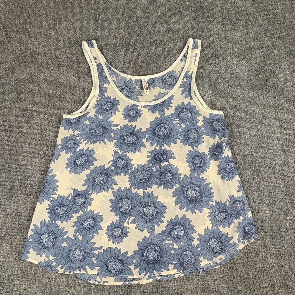 Mudd Tank Top S Blue Sunflower Boho Y2K Indie Sleeveless Flowy‎ Festival Floral